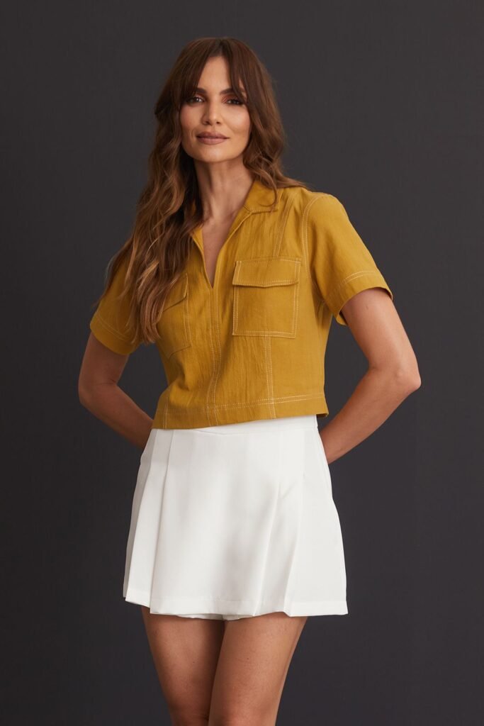 Short Saia Com Pregas Alfaiataria