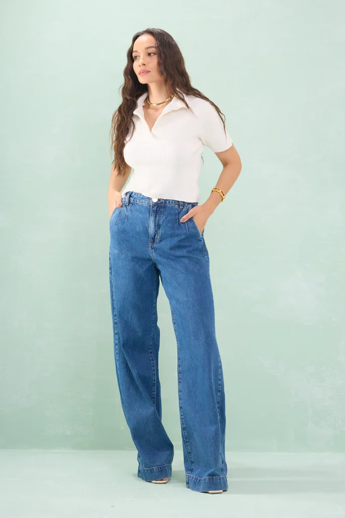 Calça Jeans Wide Leg Barra Larga