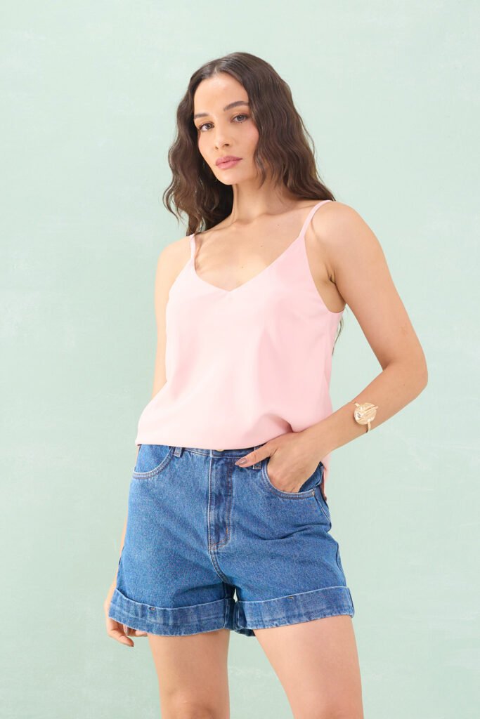 Blusa Alça Fina Decote V Crepe