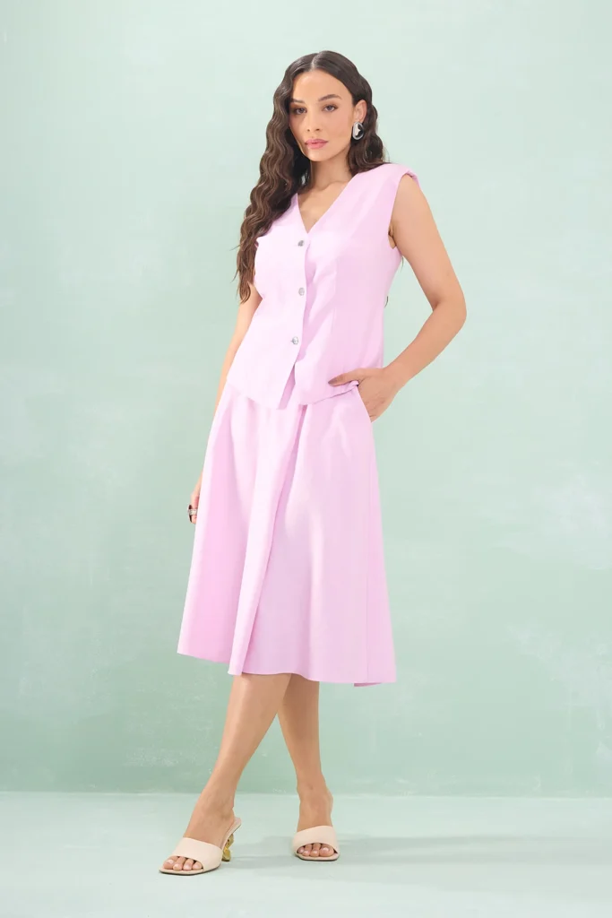 Saia Midi Com Cós Detalhe Fivela Alfaiataria de Viscose