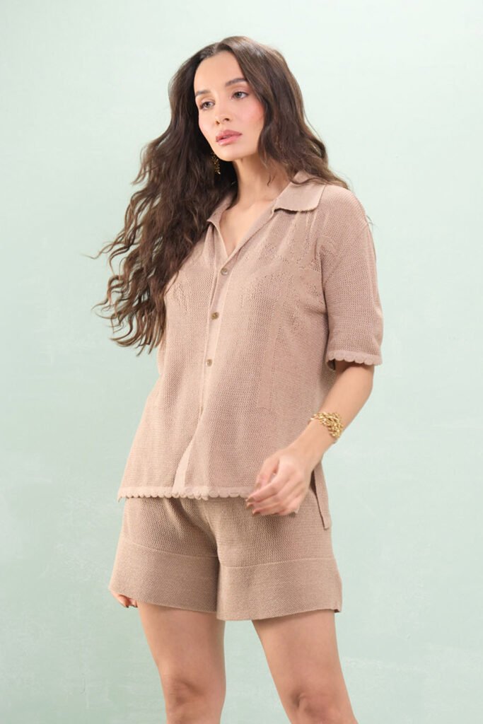 Camisa Manga Curta Detalhe Coqueiro Tricot