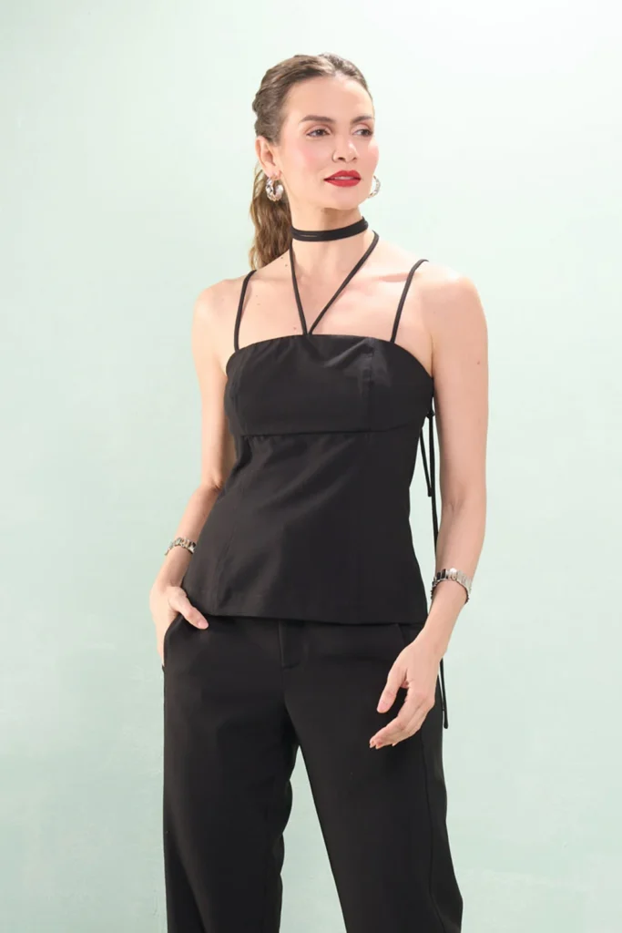 Blusa Corset Alça Fina Com Amarração Alfaiataria