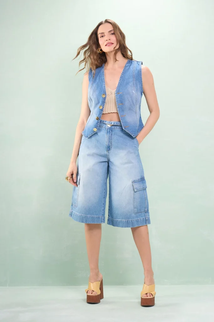 Bermuda Jeans Bolso Utilitário