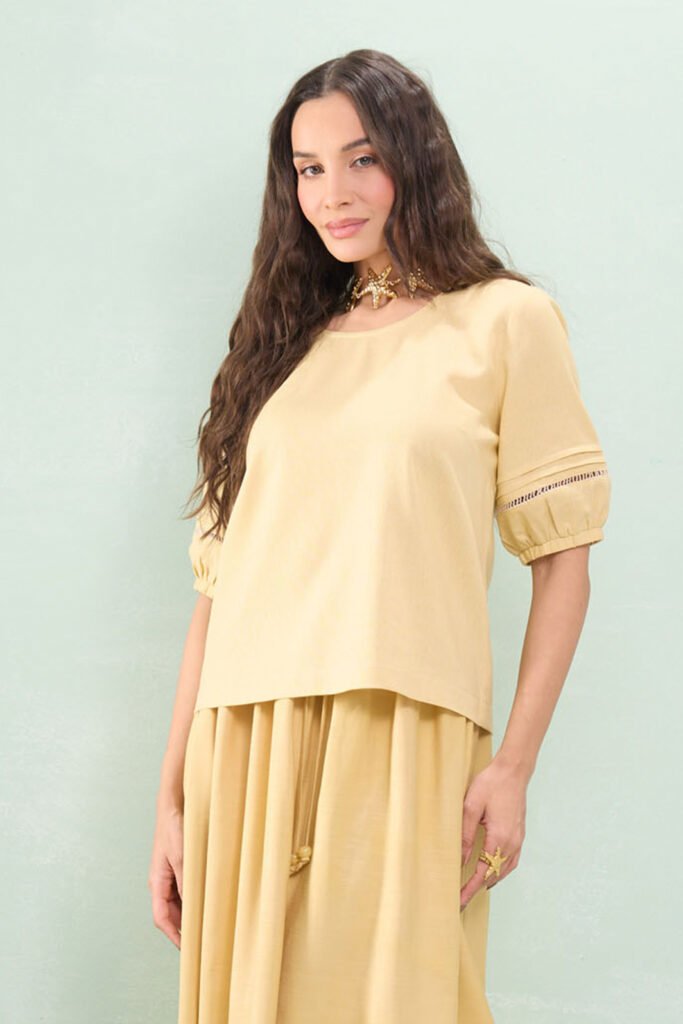 Blusa Bata Manga Com Ponto Palito Linho