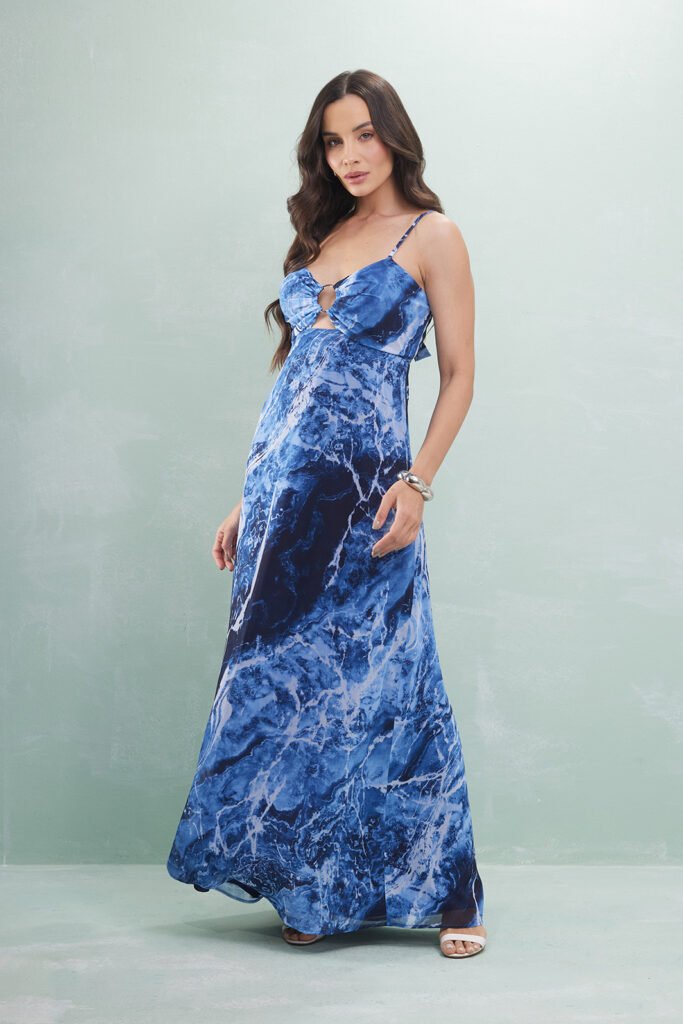 Vestido Midi Alça Amarração Costas Chiffon