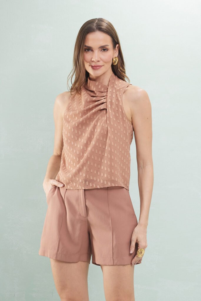 Blusa Decote Com Drapeado Chiffon Com Lurex