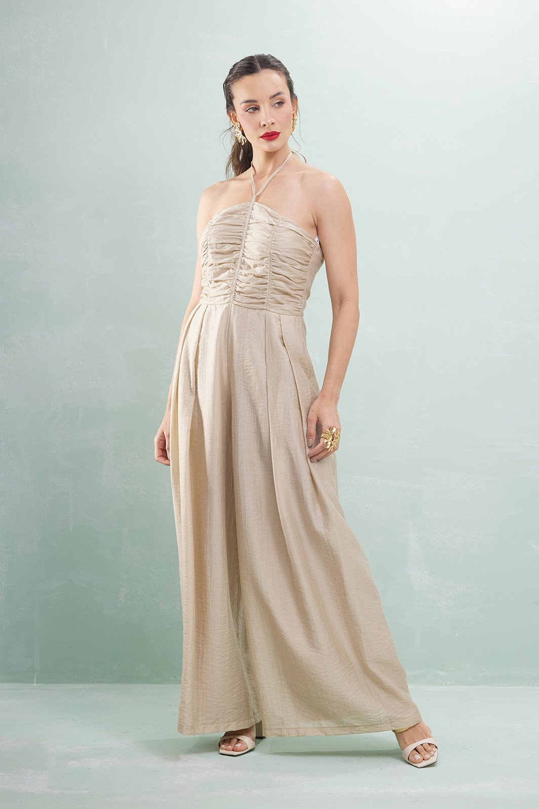 Macacão Pantalona Busto Drapeado Frente Única Viscose